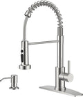 FORIOUS Kitchen Faucet with Soap Dispenser, Stainless Steel, Brushed Nickel | Single Handle Stainless Steel Kitchen Faucet with 3 Modes Sprayer, Commercial Spring Faucet for Kitchen Sink, Laundry Rv Bar