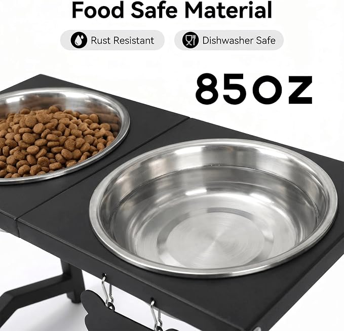 Elevated Dog Bowls, Metal Raised Dog Bowl Stand with 2 Thick 85oz Capacity Stainless Steel Food Bowls & Non-Slip Mat - 13" Tall for Large Breeds