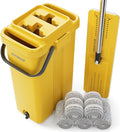 JOYMOOP Industrial Mop and Bucket Set, 17.7-inch Dust Mops for Floor Cleaning, Flat Mop Bucket with Wringer, Include 5 Reusable Microfiber Mop Pads - Yellow