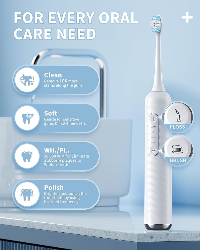 Electric Toothbrush with Water Flosser - 2 in 1 Teeth Cleaning Kit, Electric Toothbrush and flosser Combo with 3 Cleaning Modes, Portable Water flosser Design for Home & Travel (White)