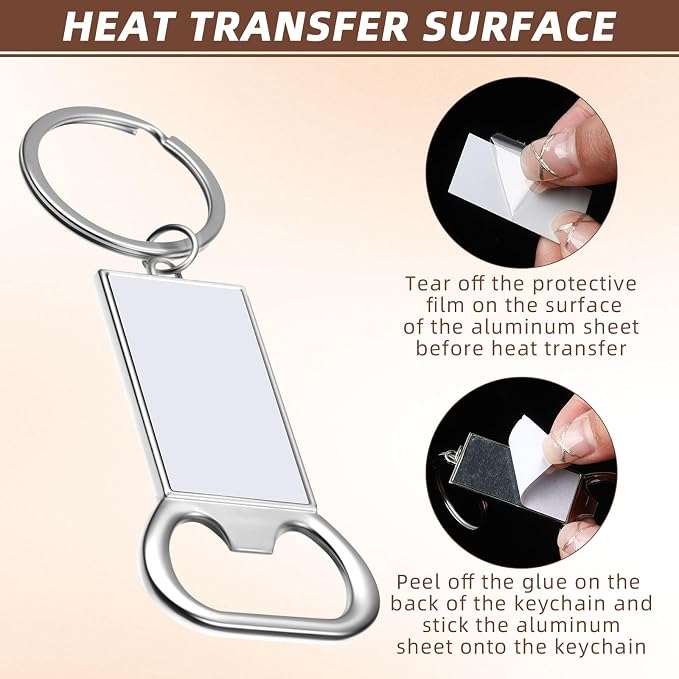 60 Pcs Sublimation Blanks Keychains Metal Bottle Opener Keychains Transfer Sublimation Key Rings for Photos (4.09 x 1.42 Inches)
