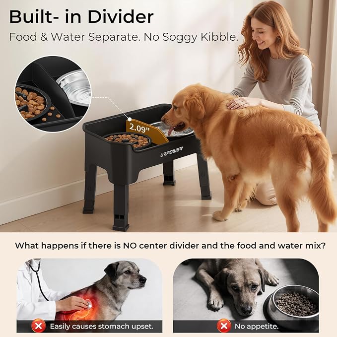 URPOWER Mess Proof Elevated Dog Bowls, Slow Feeder with Splash Guard | No Spill Water Bowl, Slow Feeder Dog Bowls, Non-Slip Food and Water Bowl Set for Small, Medium & Large Dogs
