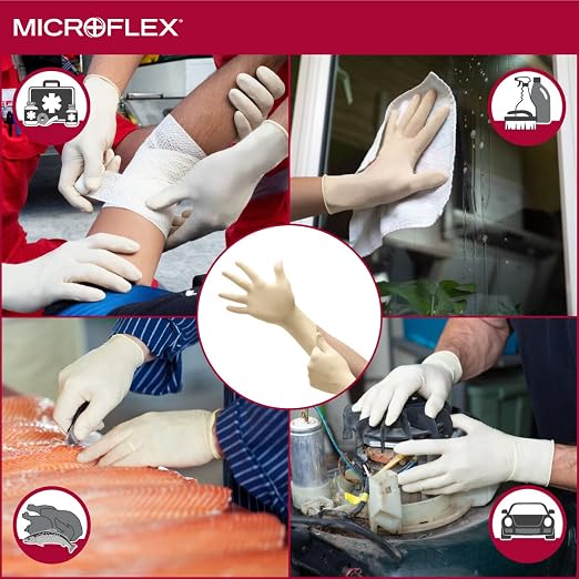 Microflex MF-300-M Diamond Grip Exam Gloves, PF Latex, Textured Fingers, Medium, 100 per Box, 10 Box per Case (Pack of 1000)