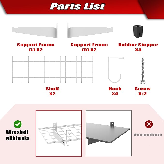WALMANN 2 Pack Garage Wall Shelves, 45x15 inch Wall Mounted Storage Shelves for Garage Heavy Duty Floating Shelf, Holds Up to 220 lbs(White)
