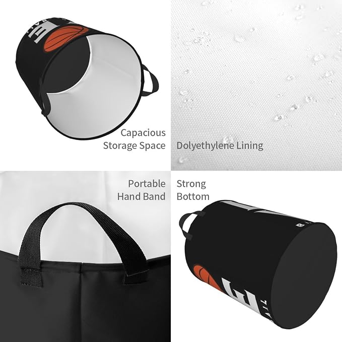 Love Basketball Laundry Hamper Laundry Basket Circular Hamper Dirty Clothes Storage with Handles