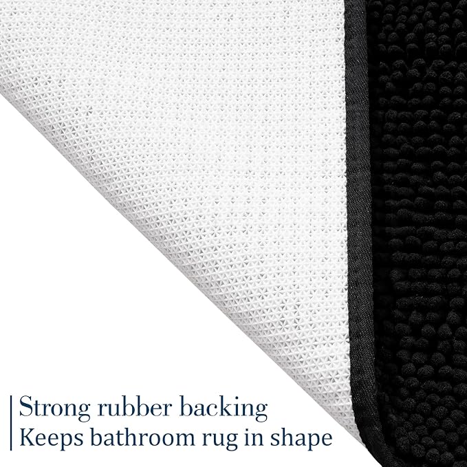 LOCHAS Luxury Bathroom Rug Shaggy Bath Mat 24 x 70 Inch, Black | Washable Non Slip Bath Rugs for Bathroom Shower, Soft Plush Chenille Absorbent Carpets