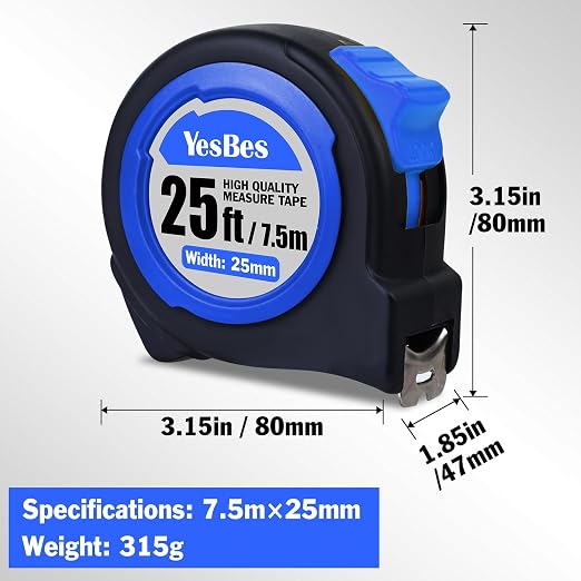 Tape Measure 25 ft, 12 Pack Bulk Easy Read Measuring Tape Retractable, Self-Locking Measurement Tape 25 FT by 1 in
