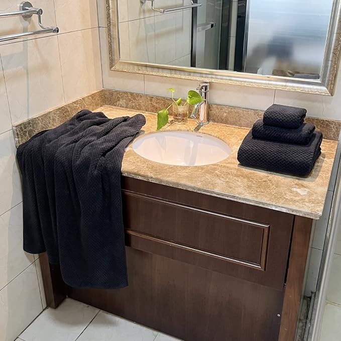 YTYC 29x59 Bath Towels Set,Towels for Bathroom,Black,6-Pieces | 2 Large Bath towels,2 Hand towels (14x29"),2 Washcloth (13x13"),Super Soft,Highly absorbent,Hanging Loop,80%Polyester