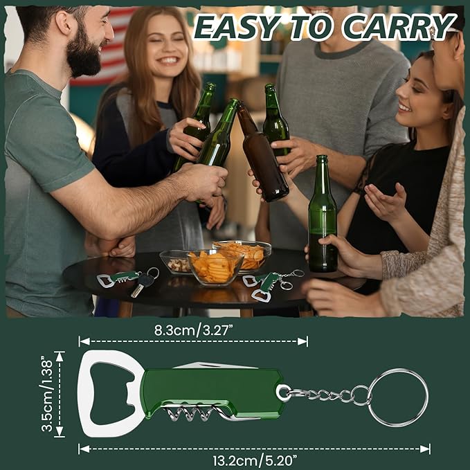 Ziliny 24 Pcs Bottle Opener Keychain Bulk Wine Bottle Beer Opener Keychain 3.27" Stainless Steel Corkscrew Waiter Corkscrew Wine Keyring Gifts for Christmas Bar Party Wedding Home (Green)
