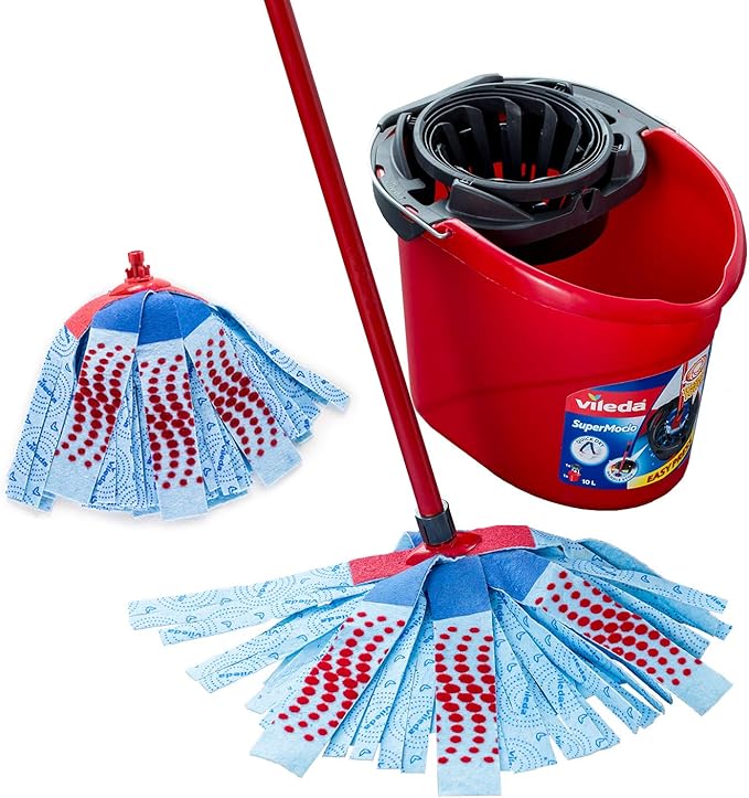 Vileda SuperMocio 3Action XL Mop & Bucket Set with Additional Refill | Includes Torsion Wringer for Faster Drying, Deep‑Cleaning 3 Power Zones Remove Stubborn Dirt, 3‑in‑1 XL Microfibre Mop Head