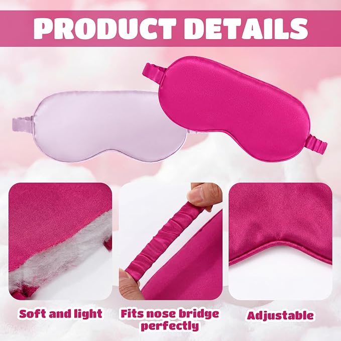Cutecrop 50 Pcs Silk Sleep Mask Blackout for Women Men, Adjustable Comfortable Eye Cover Blindfold No Pressure for Sleeping, Travel, Napping, 5 Colors (Pink Red Color)