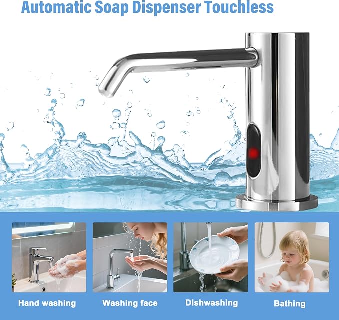 Touchless Automatic Soap Dispenser Built-in Sink Electric Soap Dispenser for Kitchen Bathroom Commercial Home Use, Infrared Sensor with 33.81oz/1000ml Bottle Pump, Chrome