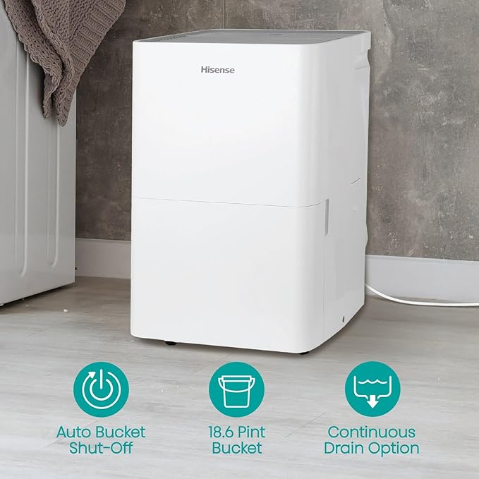 Hisense 35 Pint Compact Portable Dehumidifier with Slide-Out Bucket, Energy Efficient Quiet Humidity Absorber for Bathroom Bedroom Garage Attic Home Crawl Space, 3000 Sq. Ft.