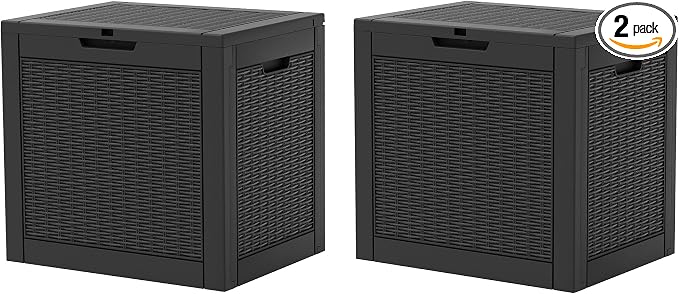 31 Gallon Outdoor Storage Box 2 Pack All-Weather Deck Box for Patio Furniture, Package Deliveries, Garden Tools, Pool Supplies & Cushions, Black