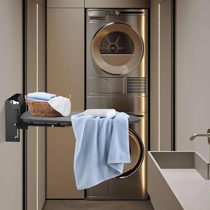Wall Mounted Ironing Board Height Adjustment Fold Down Ironing Board | 36 x 12 Inch Wall Mount Space-Saving Iron Board with Removable Heat Resistant Cover for Laundry Room, Home, Small Spaces