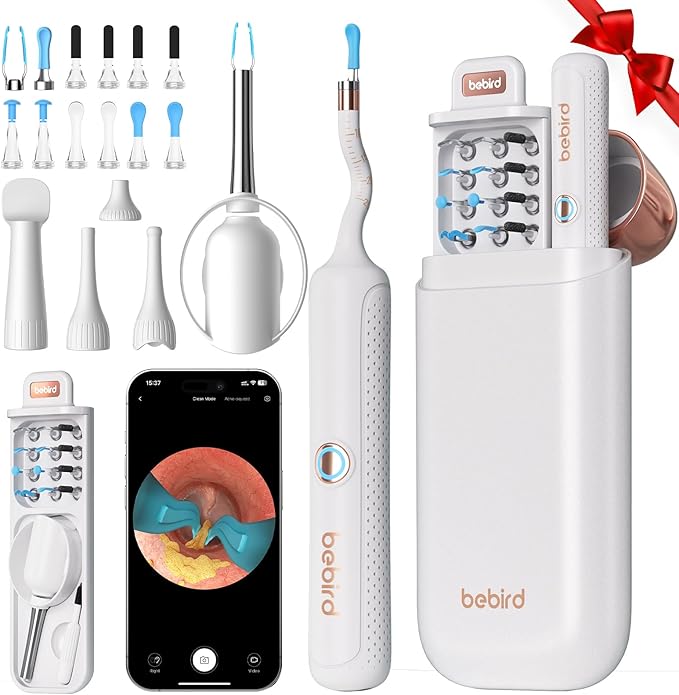 Bebird Earsight Plus R37R Ear Wax Removal Tool Camera, FSA HSA Eligible Items, Smart Ear Cleaner with Painless Visual Tweezers, Flexible Ear Camera Otoscope, Home ENT Cleaning Kit for Family,White