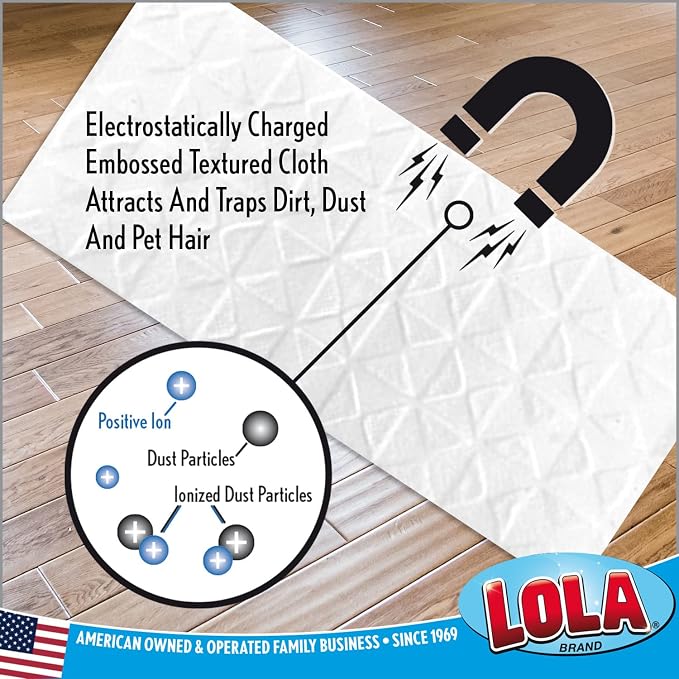 LOLA Dry Sweeping Cloth Refill Pads, 16 Pack, Unscented, Compatible with Swiffer Floor Mop, Comparable to Swiffer Refills, 11" x 8.13"