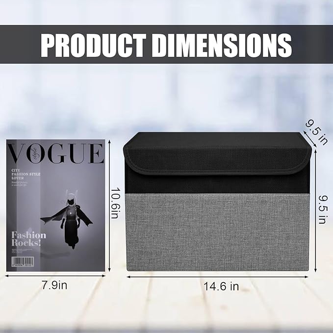 Bagnizer Large 22 Quart Linen Fabric Foldable Storage Bin Cube Organizer Basket with Flip-Top Lid & Handles, Clothes Blanket Box for Home, Office, Closet, Black & Gray, 4 Pack 14.6 x 9.5 x 9.5