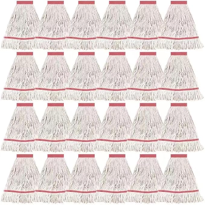 MATTHEW CLEANING Heavy Duty Mop Head Commercial Replacement for General and Floor Cleaning, Wet Industrial Blue Cotton Looped End String Head Refill (Case of 24) White