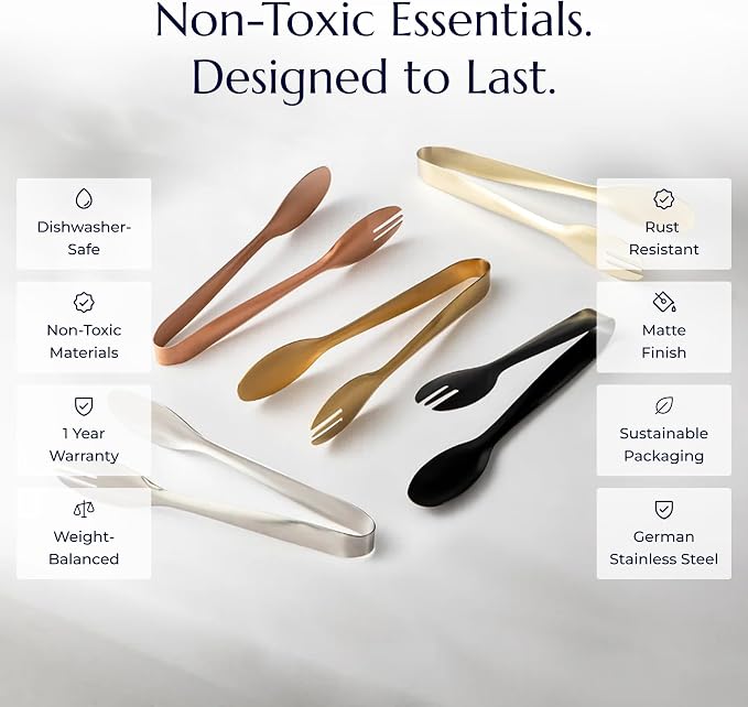 Stainless Steel Serving Tongs, Elegant Table Tongs for Dining (Matte Silver)