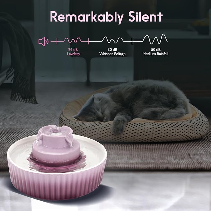 Lawfery Ceramic Cat Water Fountain, 2.1L/71oz Cupcake Pet Fountain | 3 Carbon Filters, 2 Quiet Pumps, Heavy Ceramic Body, and 360° Drinking Area, Drinking Bowl for Indoor Cats and Small Dogs
