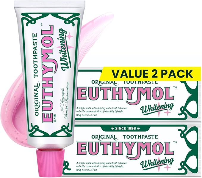 EUTHYMOL Whitening Toothpaste, Stain Removal in 2weeks | 3.7 floz*2 (2Pack) | Whitening Toothpaste for sensitive Gum & Teeth, Stain Removal in 2 Weeks, Bad Breath, Cavity Prevention, Aluminum Tube