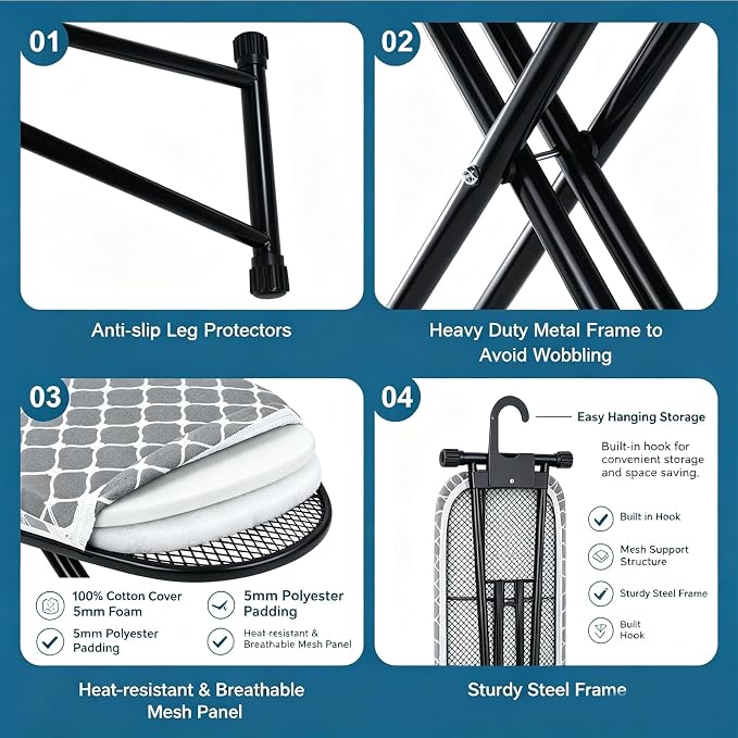 Ironing Board Full Size, Heat Resistant Cover Wide Iron Board, Ultra Thick Padding, Height Adjustable Heavy Sturdy Metal Frame Legs Ironing Stand,Non-Slip Foldable 43"x13" (Cassic)
