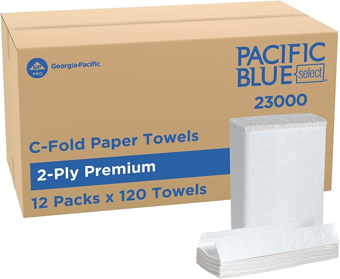 Pacific Blue Select by Georgia-Pacific PRO C-Fold Premium 2-Ply Paper Towels, White, 3.6” Folded Width, 120 Towels Per Pack, 12 Packs Per Case, 23000 | 1440 Sheets Total, 120 Sheets Per Unit, White, High Absorbency, Soft Feel, Dispenser Compatible, Com...