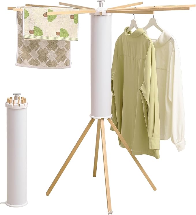 RFOUO Clothes Drying Rack 4 Legs,Laundry Hanger Dryer Rack,Portable Dry Rack,Foldable Drying Rack-Drying Rack Clothing Laundry Bedroom Household Wooden-12rods
