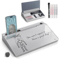 TOWON Small Compact Glass Desktop Whiteboard with Storage – 12 x 7 in Dry Erase Board for Desk, Home Office, School | Includes 5 Markers, Eraser & Holder | Space-Saving Organizer, Metallic Silver