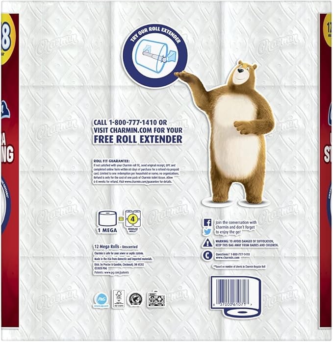 Charmin Ultra Strong Toilet Paper, 12 Mega Rolls = 48 Regular Rolls, 12 Count
