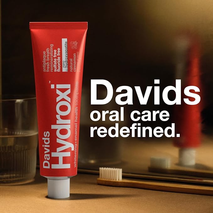 Davids Nano Hydroxyapatite Toothpaste Fluoride Free Whitening Cinnamon 4oz | Remineralizing, Sensitive Teeth Support, Antiplaque, SLS Free, Made in USA, Nano-Hydroxyapatite Formula