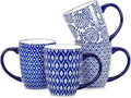Selamica Ceramic Coffee Mugs Set of 4 with Handle, 16 OZ Large Coffee Cups for Cappuccino, Tea, Mocha, Cocoa, Dishwasher Microwave Safe, Vintage Blue