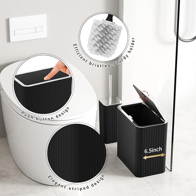 Bathroom Accessory Set - Bathroom Set, 27PC Bathroom Accessories Set, Black Bathroom Sets with Shower Curtain and Rugs, Mini Trash Can, Toilet Brush, Trash Can & Soap Dispenser