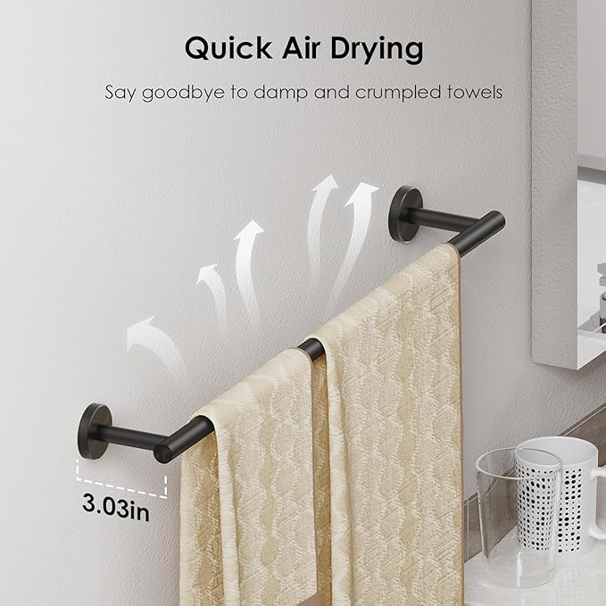 FORIOUS Bathroom Hardware Accessories Set, SUS304 Stainless Steel Towel Bar Set, Modern Towel Racks Holder for Bathroom, Toilet Paper Holder Wall Mounted 4 Pieces(30" Bar, Matte Black)