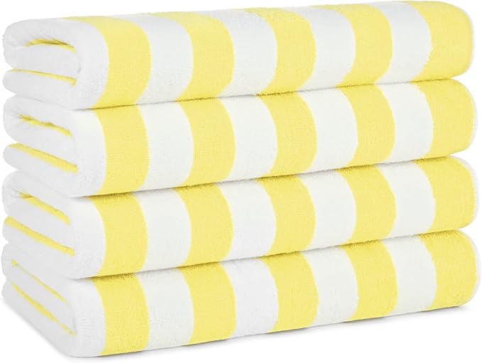 Arkwright California Cabana Stripe Beach Towel - Pack of 4, Large Soft Quick Dry 100% Cotton Terry Towels Set for Pool, Swim, and Hot Tub, Oversized 30 x 70 in, Yellow