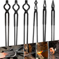 Blacksmith Tong - 3/8" 1/2" 5/8" V-Bit, 1/4 Flat Jaw, Pick Up, Scroll | Knife Making Forge Tongs Set Assembled Steel Blacksmithing Bladesmith Bladesmithing (6PCS)