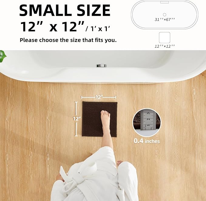 TYUU Small Bathroom Rugs, Non Slip Washable Bath Rugs Super Absorbent Bathroom Rug Thin Quick Dry Low Pile Bath Mats, Brown 12"x12"