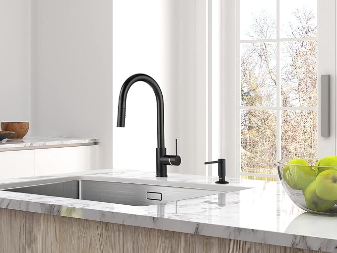 AguaStella ASF026MB Built in Soap Dispenser for Kitchen Sink Matte Black with Soap Bottle Countertop Pump