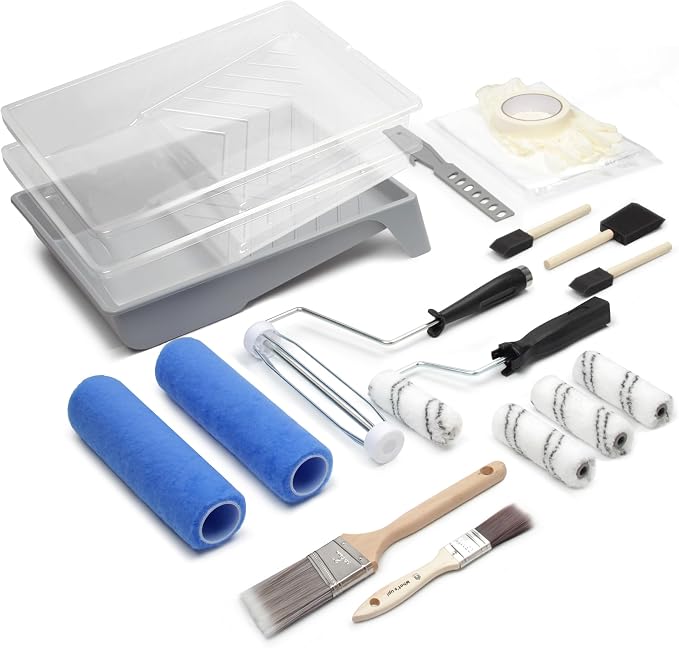 VOOMEY Paint Roller Kit 9 Inch, 20piece Painting Tool Kits, Paint Roller Brush Set with 4" & 9" Microfiber Roller Covers, Paint Tray with Liners, House Painting Supplies for Interior Exterior DIY