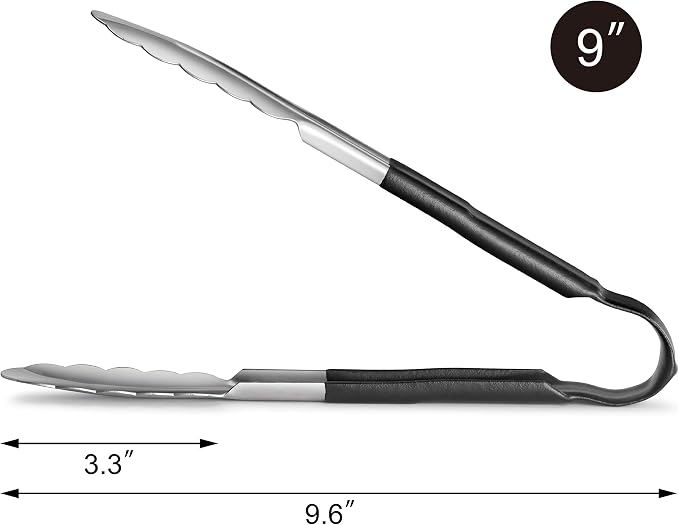 New Star Foodservice 35841 9-Inch Utility Spring Tongs, Stainless Steel, Vinyl Coated, Set of 12, Black