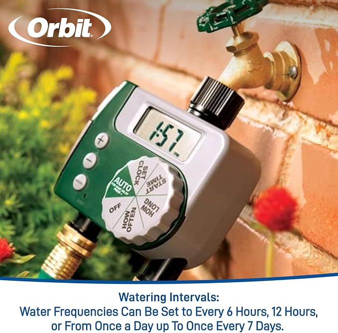 Orbit Programmable Digital Hose Watering Timer - 1 Outlet - Battery Powered - with LCD Screen - Built-in Rain Delay - Water-Resistant - 62061 (2-Pack 2 Outlet)