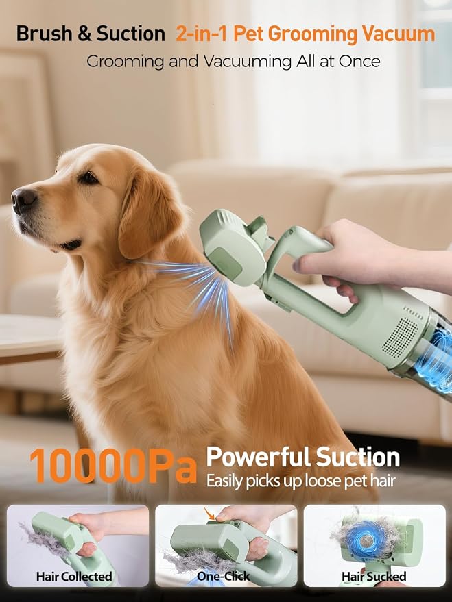 Dog Vacuum For Shedding Grooming, Pet Grooming Vacuum For Dogs Cat, Vacuum Pet Hair Remover Tool with Slicker Deshedding Dog Brush for Shedding Dematting Comb Kit