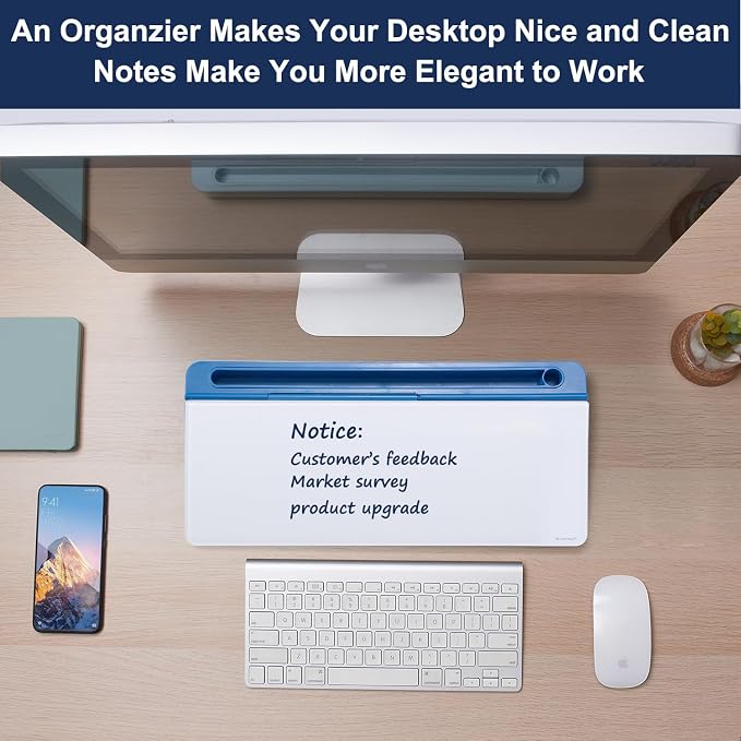 TSJ OFFICE Desktop Whiteboard Dry-Erase-Board - Computer Keyboard Stand White Board Surface Pad with Drawer, Desk Organizers with Accessories for Office, Home, School Supplies - Blue
