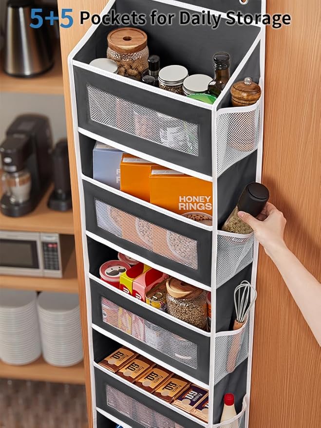 JARLINK Over the Door Organizer for Pantry, Bathroom, 5 Shelf Black, 2 Pack | Anti-Tilt Design, 44 lb Load Capacity, Hanging Door Organizer with 5 Large Capacity Pockets, Behind Door Storage for Nursery