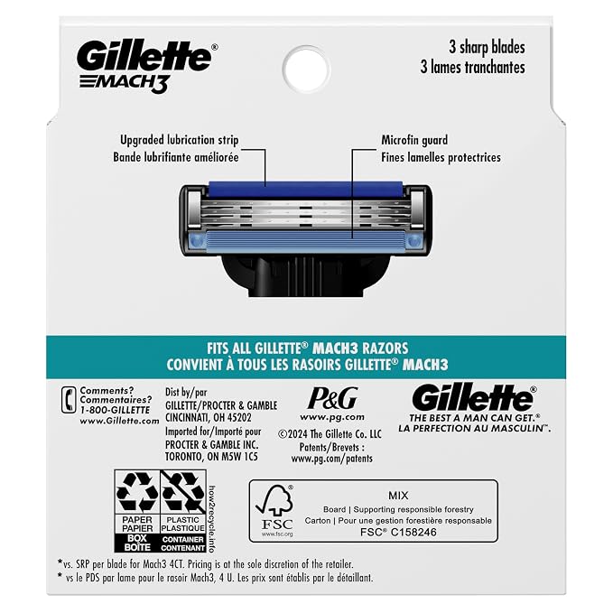 Gillette Mach3 Razor Refills for Men, 8 Razor Blade Refills