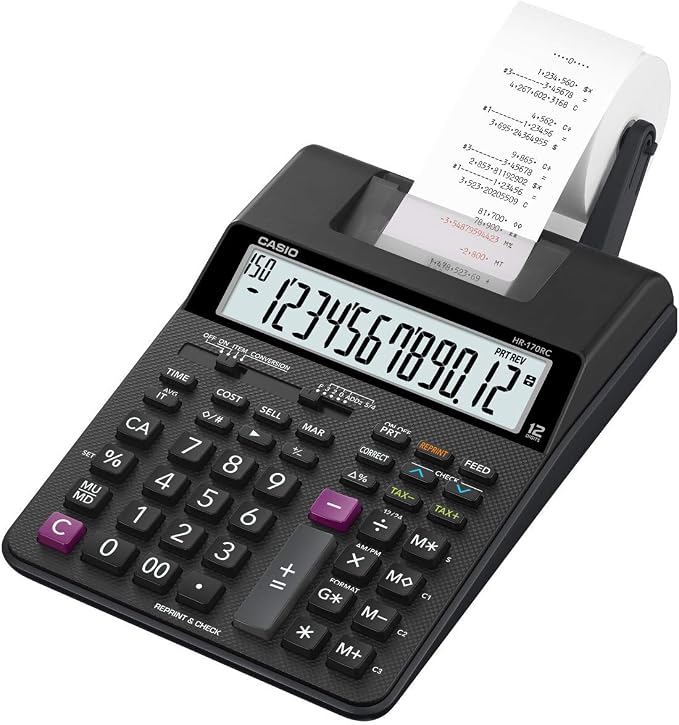 Casio HR-170RC Plus – Mini Desktop Printing Calculator | Check & Correct, Cost/Sell/Margin, Dual-Color Print | Ideal for Taxes, Bookkeeping & Accounting Tasks, Assorted Colors