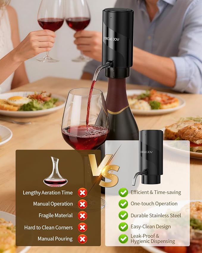 CIRCLE JOY Electric Wine Aerator Pourer, Rechargeable Automatic Wine Decanter and Wine Dispenser with Touch Button Control, Perfect Wine Gift for Home Party & Wine Lovers, Black