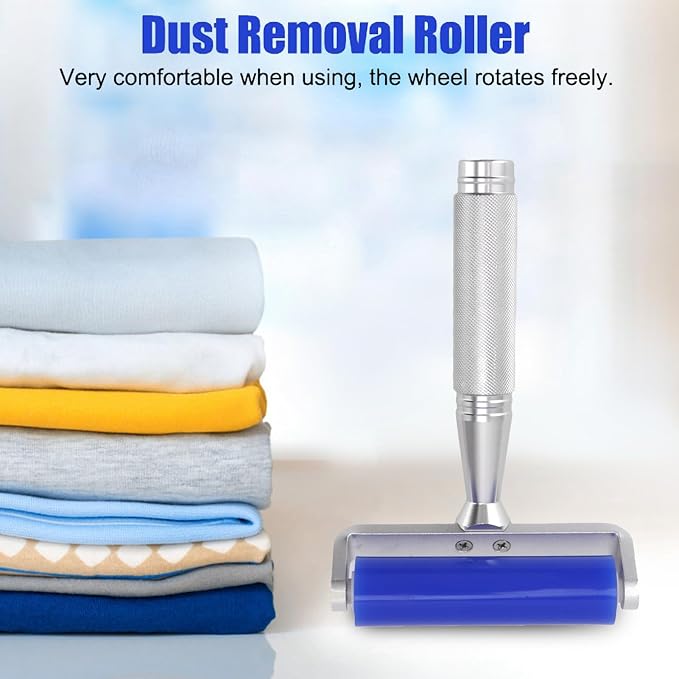 Reusable Lint Roller,Blue Silicone Manual Roller Static Cleaner Tool Sticky Roller for Screen Film Hair Dust Remover Low Viscosity 6in (8 Inch)