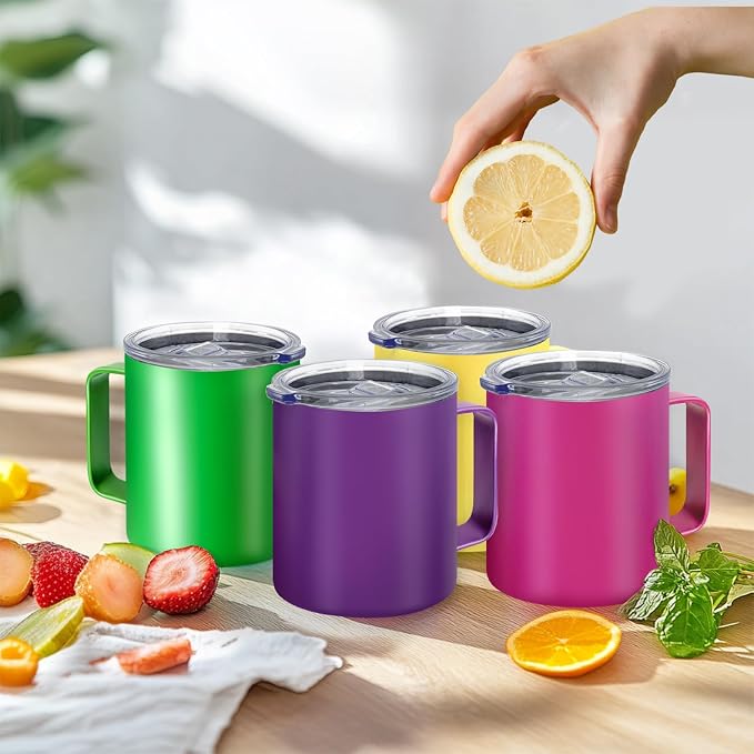 YOUKE OLA 16 Pack Stainless Steel Insulated Coffee Mug Bulk with Handle & Lids, 12oz Vacuum Insulated Double Wall Travel Mug for Hot and Cold Drinks Home Office Car, 16 Colors